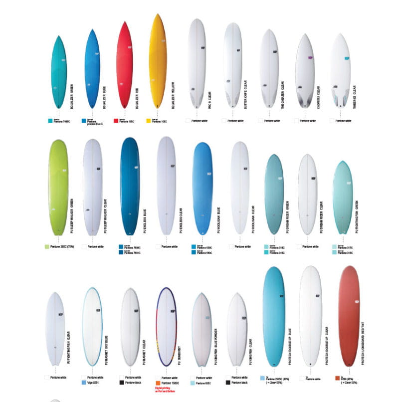 NSP board Pantone colour charts - NSP SurfBoards